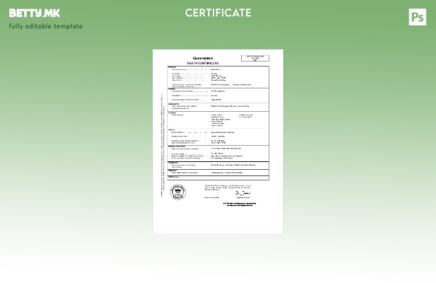 Модерен стил Шаблон за потврда за смрт во Австралија Квинсленд во шаблон Word